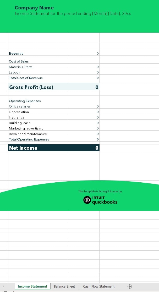 QuickBooks free financial statement templates for small businesses